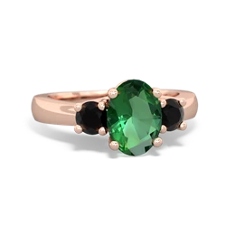 Lab Emerald Three Stone Oval Trellis 14K Rose Gold ring R4024