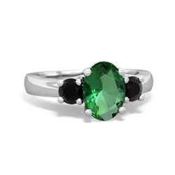 Lab Emerald Three Stone Oval Trellis 14K White Gold ring R4024