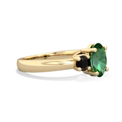 Lab Emerald Three Stone Oval Trellis 14K Yellow Gold ring R4024