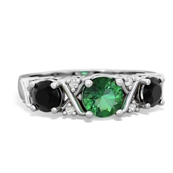 Lab Emerald Hugs And Kisses 14K White Gold ring R5016