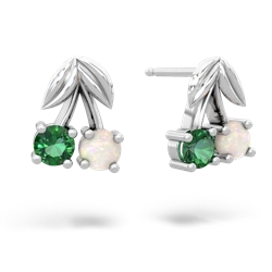 Lab Emerald Sweet Cherries 14K White Gold earrings E7001