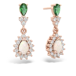 Lab Emerald Halo Pear Dangle 14K Rose Gold earrings E1882