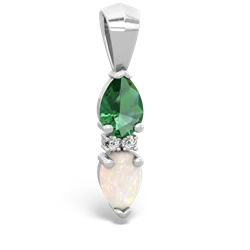 Lab Emerald Bowtie Drop 14K White Gold pendant P0865