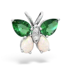 Lab Emerald Butterfly 14K White Gold pendant P2215