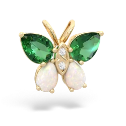 Lab Emerald Butterfly 14K Yellow Gold pendant P2215