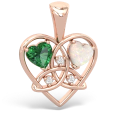 Lab Emerald Celtic Trinity Heart 14K Rose Gold pendant P5331