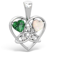 Lab Emerald Celtic Trinity Heart 14K White Gold pendant P5331