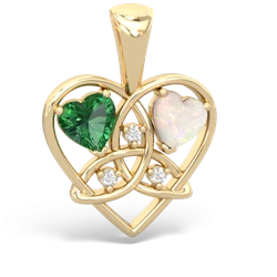 Lab Emerald Celtic Trinity Heart 14K Yellow Gold pendant P5331