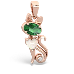 Lab Emerald Kitten 14K Rose Gold pendant P5780