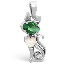 Lab Emerald Kitten 14K White Gold pendant P5780