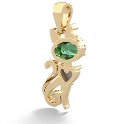 Lab Emerald Kitten 14K Yellow Gold pendant P5780