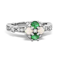 Lab Emerald Sparkling Tiara Cluster 14K White Gold ring R26293RD