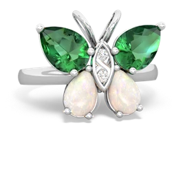 Lab Emerald Butterfly 14K White Gold ring R2215