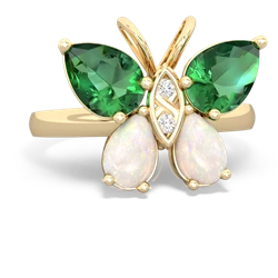 Lab Emerald Butterfly 14K Yellow Gold ring R2215