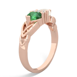 Lab Emerald Celtic Knot Double Heart 14K Rose Gold ring R5040