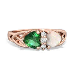 Lab Emerald Celtic Knot Double Heart 14K Rose Gold ring R5040