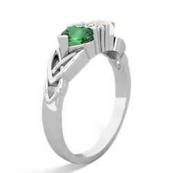 Lab Emerald Celtic Knot Double Heart 14K White Gold ring R5040