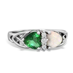 Lab Emerald Celtic Knot Double Heart 14K White Gold ring R5040