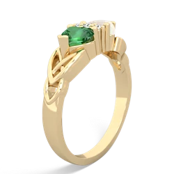 Lab Emerald Celtic Knot Double Heart 14K Yellow Gold ring R5040