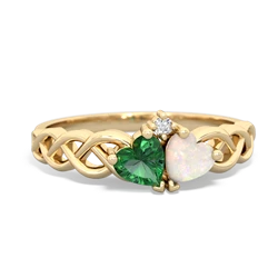 Lab Emerald Heart To Heart Braid 14K Yellow Gold ring R5870