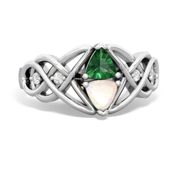 Lab Emerald Keepsake Celtic Knot 14K White Gold ring R5300