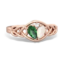 Lab Emerald Celtic Love Knot 14K Rose Gold ring R5420