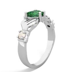 Lab Emerald Claddagh Keepsake 14K White Gold ring R5245