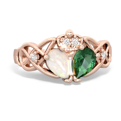 Lab Emerald 'One Heart' Celtic Knot Claddagh 14K Rose Gold ring R5322