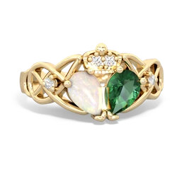 Lab Emerald 'One Heart' Celtic Knot Claddagh 14K Yellow Gold ring R5322