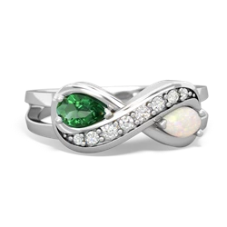 Lab Emerald Diamond Infinity 14K White Gold ring R5390