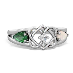 Lab Emerald Hearts Intertwined 14K White Gold ring R5880