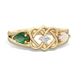 Lab Emerald Hearts Intertwined 14K Yellow Gold ring R5880