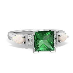 Lab Emerald 6Mm Princess Eternal Embrace Engagement 14K White Gold ring C2002