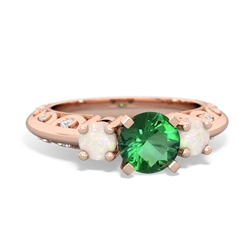 Lab Emerald Art Deco Eternal Embrace Engagement 14K Rose Gold ring C2003