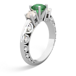 Lab Emerald Art Deco Eternal Embrace Engagement 14K White Gold ring C2003