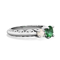 Lab Emerald Art Deco Eternal Embrace Engagement 14K White Gold ring C2003