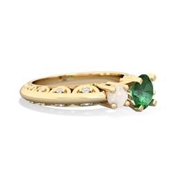 Lab Emerald Art Deco Eternal Embrace Engagement 14K Yellow Gold ring C2003