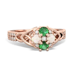 Lab Emerald Celtic Knot Cluster Engagement 14K Rose Gold ring R26443RD