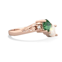 Lab Emerald Snuggling Hearts 14K Rose Gold ring R2178