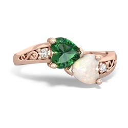 Lab Emerald Snuggling Hearts 14K Rose Gold ring R2178