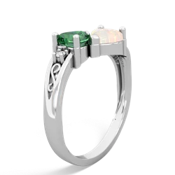 Lab Emerald Snuggling Hearts 14K White Gold ring R2178