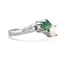 Lab Emerald Snuggling Hearts 14K White Gold ring R2178