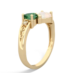 Lab Emerald Snuggling Hearts 14K Yellow Gold ring R2178