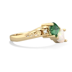 Lab Emerald Snuggling Hearts 14K Yellow Gold ring R2178