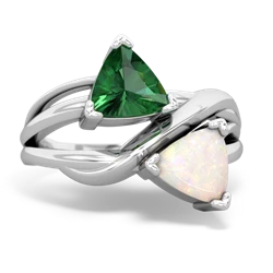 Lab Emerald Split Band Swirl 14K White Gold ring R2341