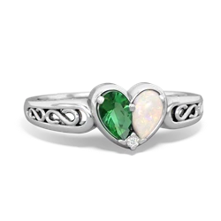 Lab Emerald Filligree 'One Heart' 14K White Gold ring R5070