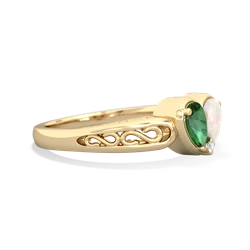 Lab Emerald Filligree 'One Heart' 14K Yellow Gold ring R5070