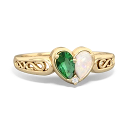 Lab Emerald Filligree 'One Heart' 14K Yellow Gold ring R5070