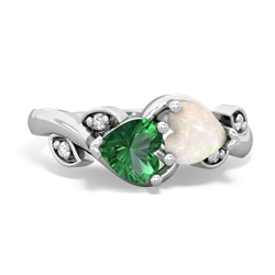 Lab Emerald Floral Elegance 14K White Gold ring R5790