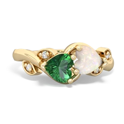 Lab Emerald Floral Elegance 14K Yellow Gold ring R5790